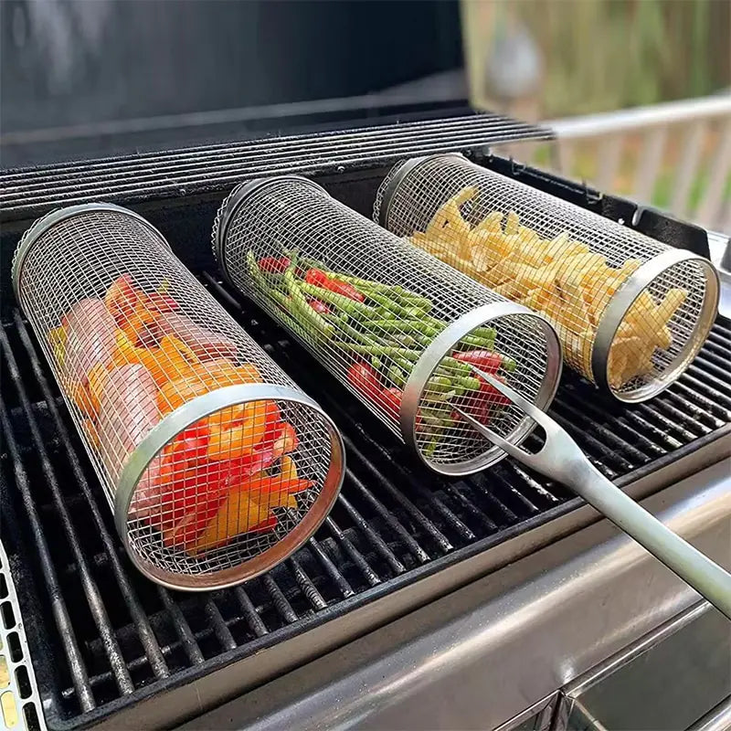 20cm/30cm Ny BBQ-korg i rostfritt stål Grill Utomhus Rund BBQ Lägereld Galler Utomhus Picknick Camping Grill Matlagningstillbehör